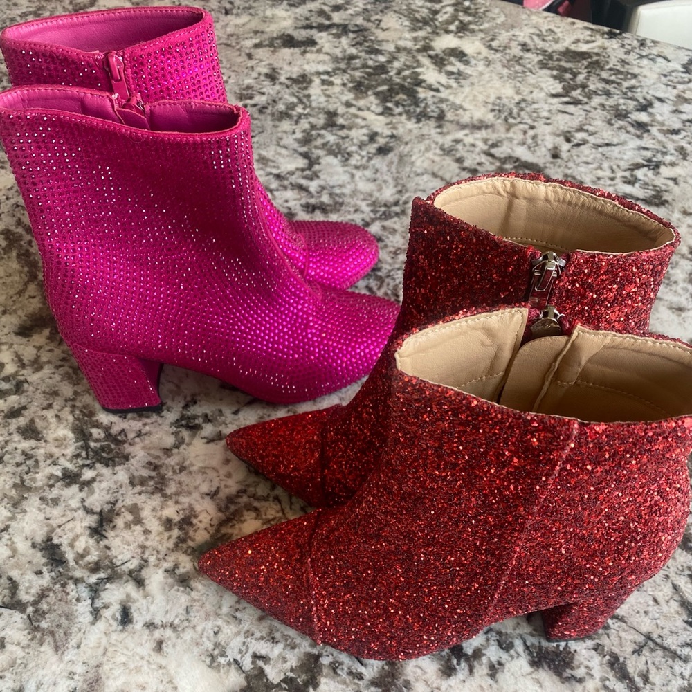 Glittery Pink and Red Ankle Boots